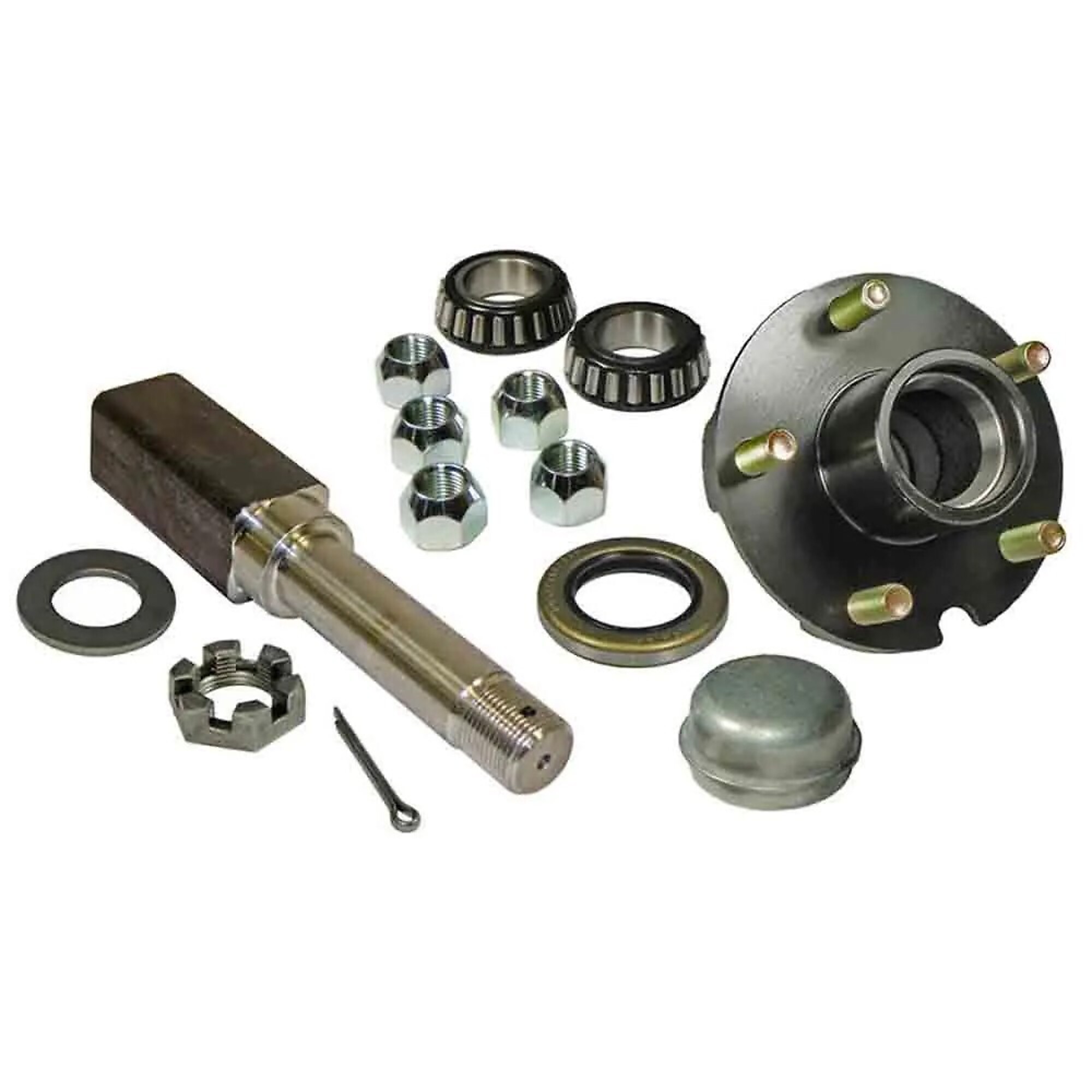 Rigid Hitch, 5-Lug Hub/Square Spindle End Unit, Fits 1.5in Square Tube, Spindles for 1 Inch ID Bearings, 1250lb Capacity Per Hub, Model# SQ-2000545